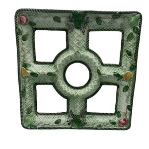 Vintage Jay Willfred Ceramic 11.5" x 11.5 " 1.5" h Plate Green White Made in Por